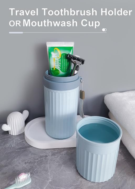 Estuche de viaje para cepillo de dientes, soporte para vasos de cepillo de dientes de viaje azul para cepillo de dientes y pasta de dientes,