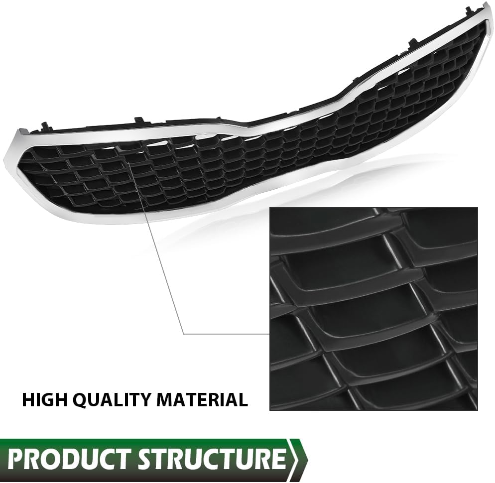 GRAND ORANGE Parachoques delantero parrilla montaje cromo malla estilo compatible con Kia Forte SXEXLX 2014 2015 2016 KI1200156, 86350A7500