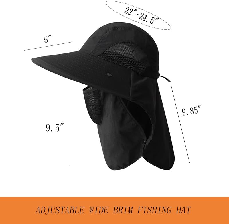 Sombrero de pesca UPF 50+ para hombre y mujer, sombrero de ala ancha con cubierta facial desmontable y solapa para el cuello