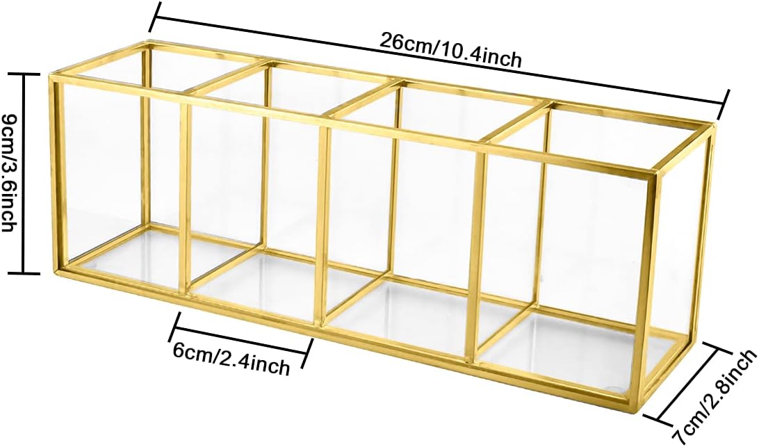 Soporte para brochas de maquillaje, organizador para escritorio, soporte dorado para bolígrafos de 10.4 x 2.8 x 3.6 pulgadas, organizador de