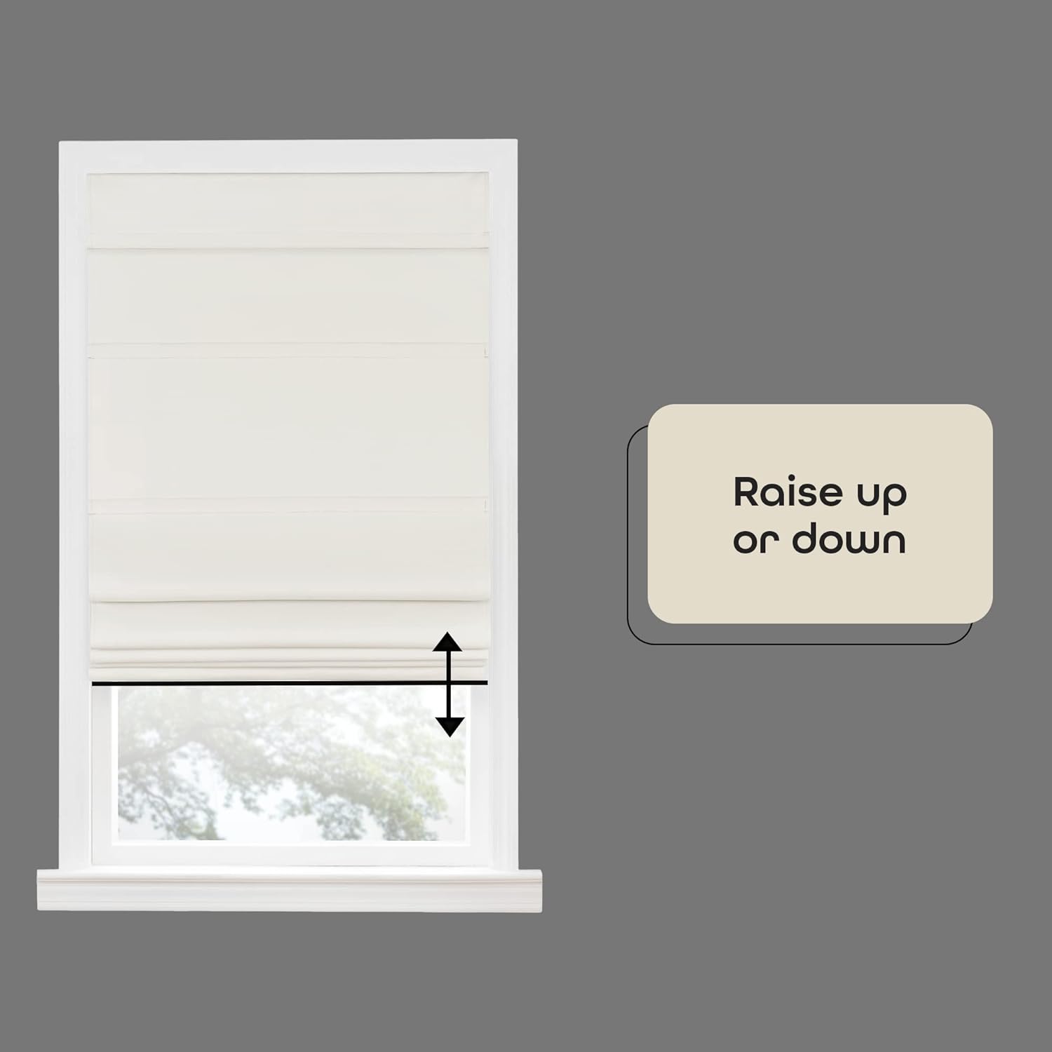Achim Home Décor – Persianas romanas sin cordones para ventanas, 27 pulgadas de ancho x 64 pulgadas de largo (marfil), persianas opacas de poliéster