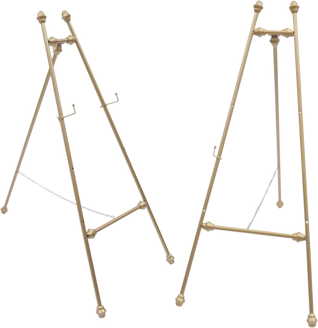 Caballete portátil de metal de 46.5 pulgadas de alto, soporte de caballete de boda dorado grande con ganchos ajustables, 2 soportes de caballete