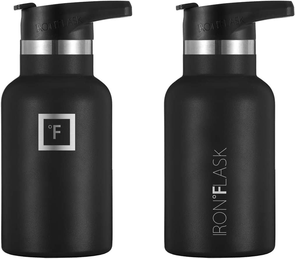 IRON FLASK – Botella de agua deportiva de 12 onzas, 16, 20, 24, 32, y 64 onzas, 3 tapas (tapa de boquilla), acero inoxidable aislado al vacío, frío,