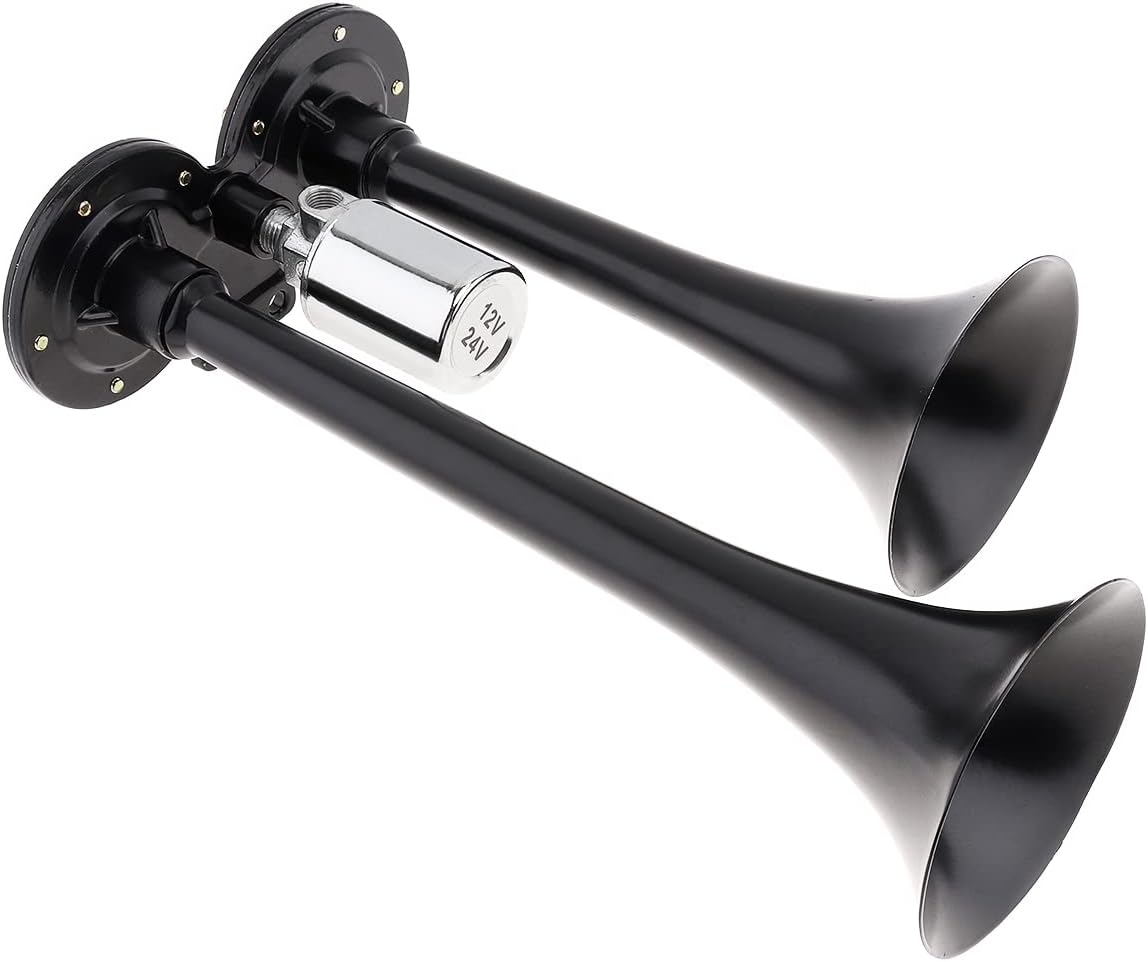 DriSentri 12V24V 178db Super Loud Negro Dual Trompeta Car Air Horn para coches, camiones, barcos
