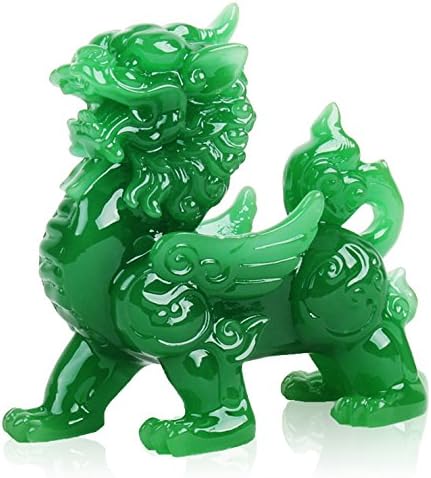 Wenmily Feng Shui Green Pi YaoPi Xiu Riqueza Porsperidad Estatua + Protección de la Prosperidad Juego de 5 Monedas Antiguas en Cadena Roja, Feng
