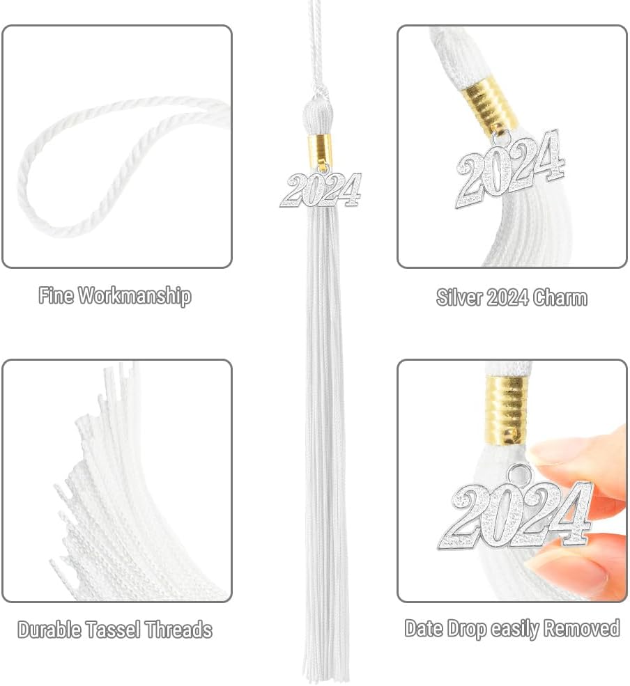 2 borlas de graduación académica 2024 borla para graduación 2024 borla para graduación, sombrero, decoración borla con el dije de plata del año