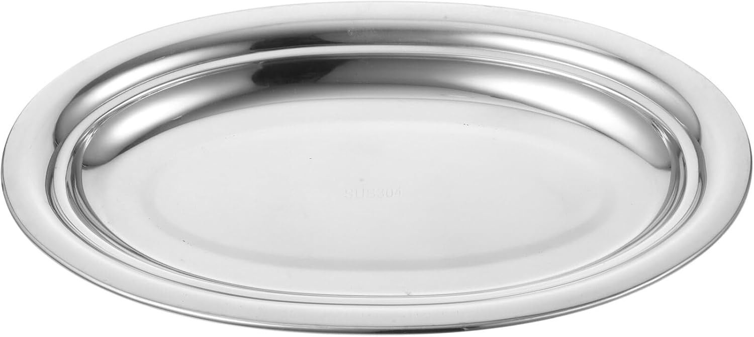 Hemoton Sizzle – Plato ovalado de acero inoxidable, plato de metal para servir alimentos al vapor, postre de carne, plato de sushi, plato, plato,
