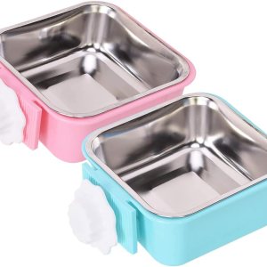 Recipiente para jaula para perros, cuencos desmontables de acero inoxidable para alimentos de mascotas, contenedor de alimentación de agua Recipiente para jaula para perros, cuencos desmontables de acero inoxidable para alimentos de mascotas, contenedor de alimentación de agua
