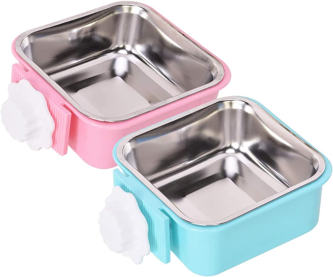 Recipiente para jaula para perros, cuencos desmontables de acero inoxidable para alimentos de mascotas, contenedor de alimentación de agua