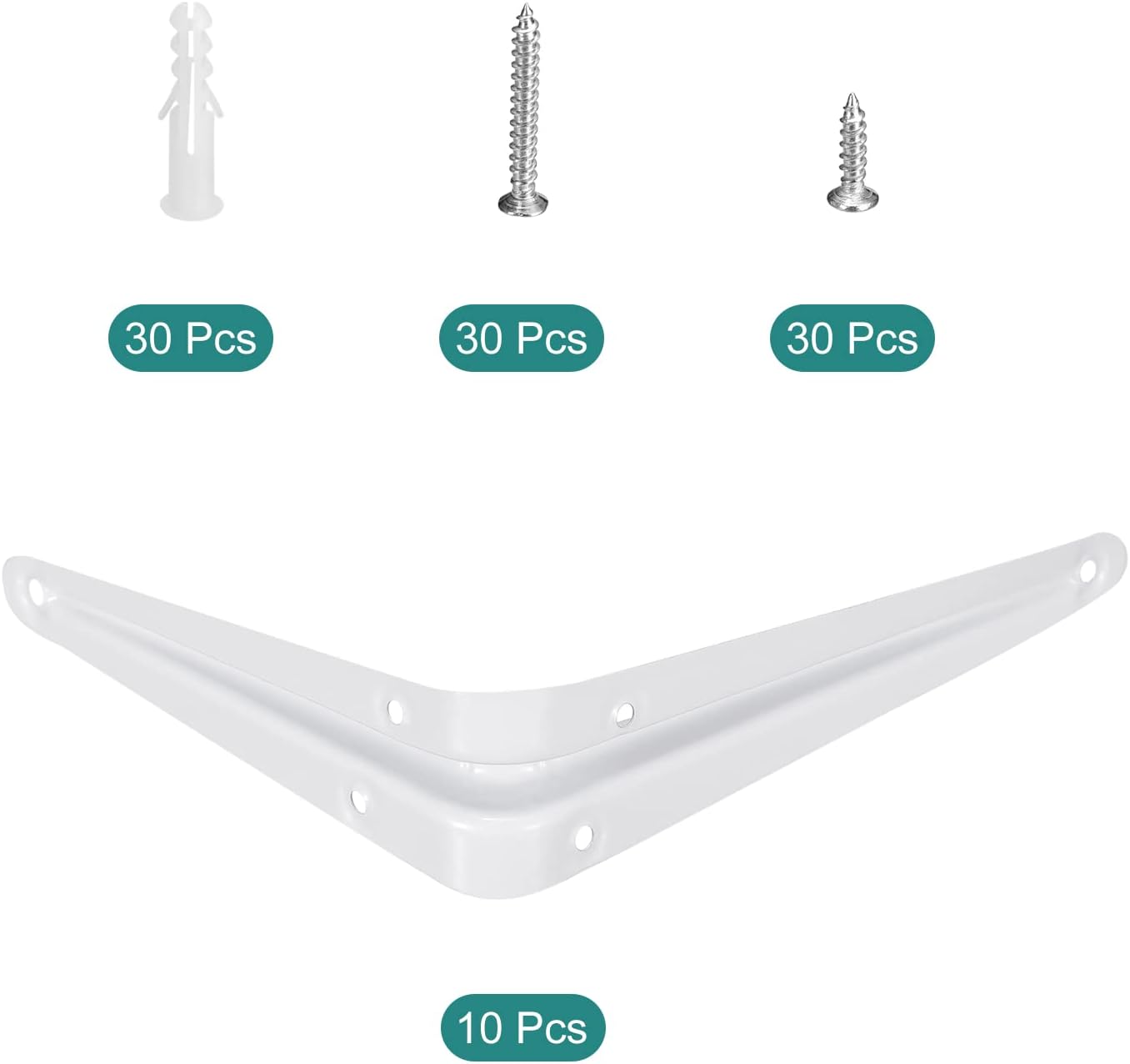 uxcell Soporte de estante de 6 x 5 pulgadas, 10 soportes de metal en L, soportes flotantes para estante de pared, soporte de esquina para tablero de