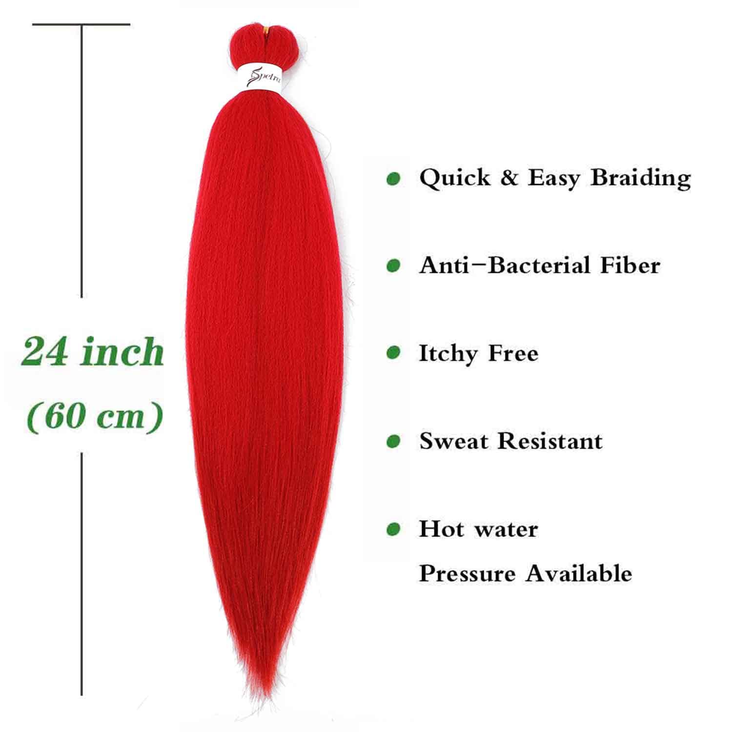 SOKU Cabello trenzado rojo preestirado de 24 pulgadas de largo, cabello trenzado rojo, 4 paquetes de fibra sintética de ganchillo trenzadas, textura