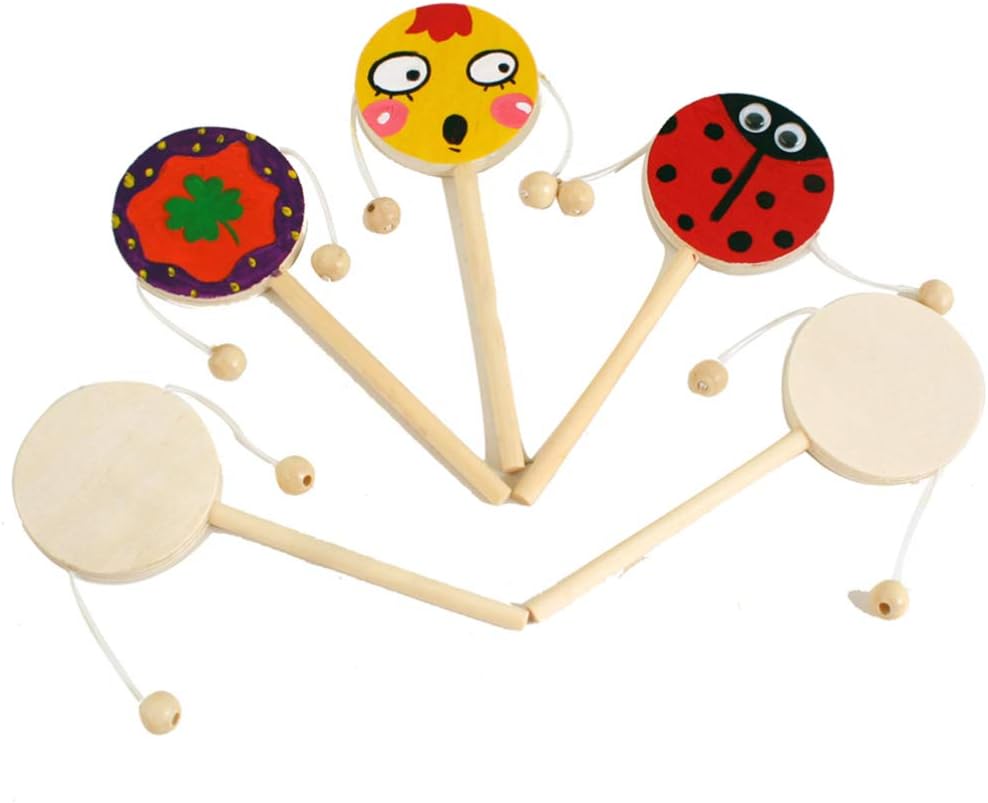 EXCEART Juguete para bebé, 6 piezas de sonajero musical de madera, sin terminar, tambor de madera, esquina redonda, artesanía, tambor de agitación,