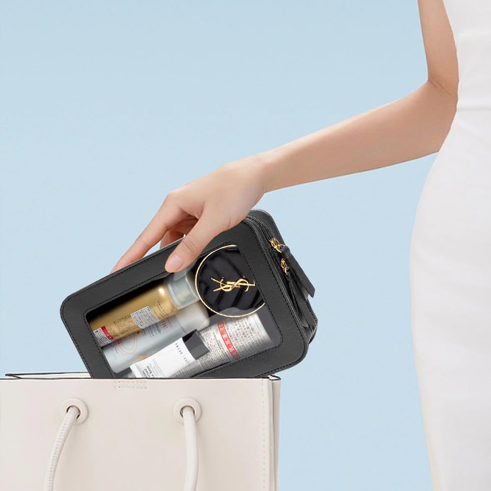 Bolsa de maquillaje transparente, bolsa de aseo aprobada por la TSA, bolsa de maquillaje de viaje, bolsa de viaje transparente para cosméticos,