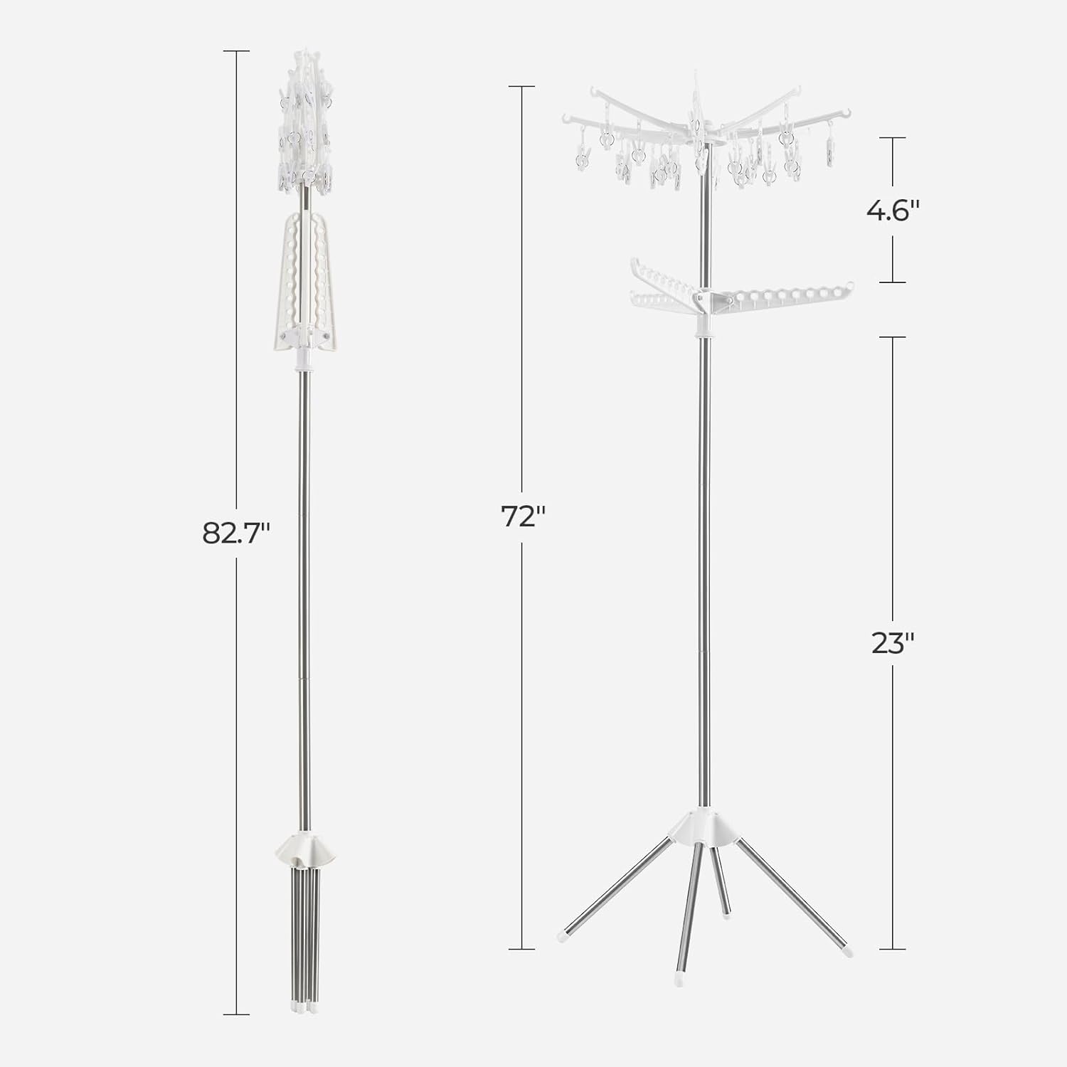 RudyHousee Estante de secado de ropa, trípode de 72 pulgadas, 2 niveles, soporte de vapor plegable, perchero para colgar ropa, almacenamiento de
