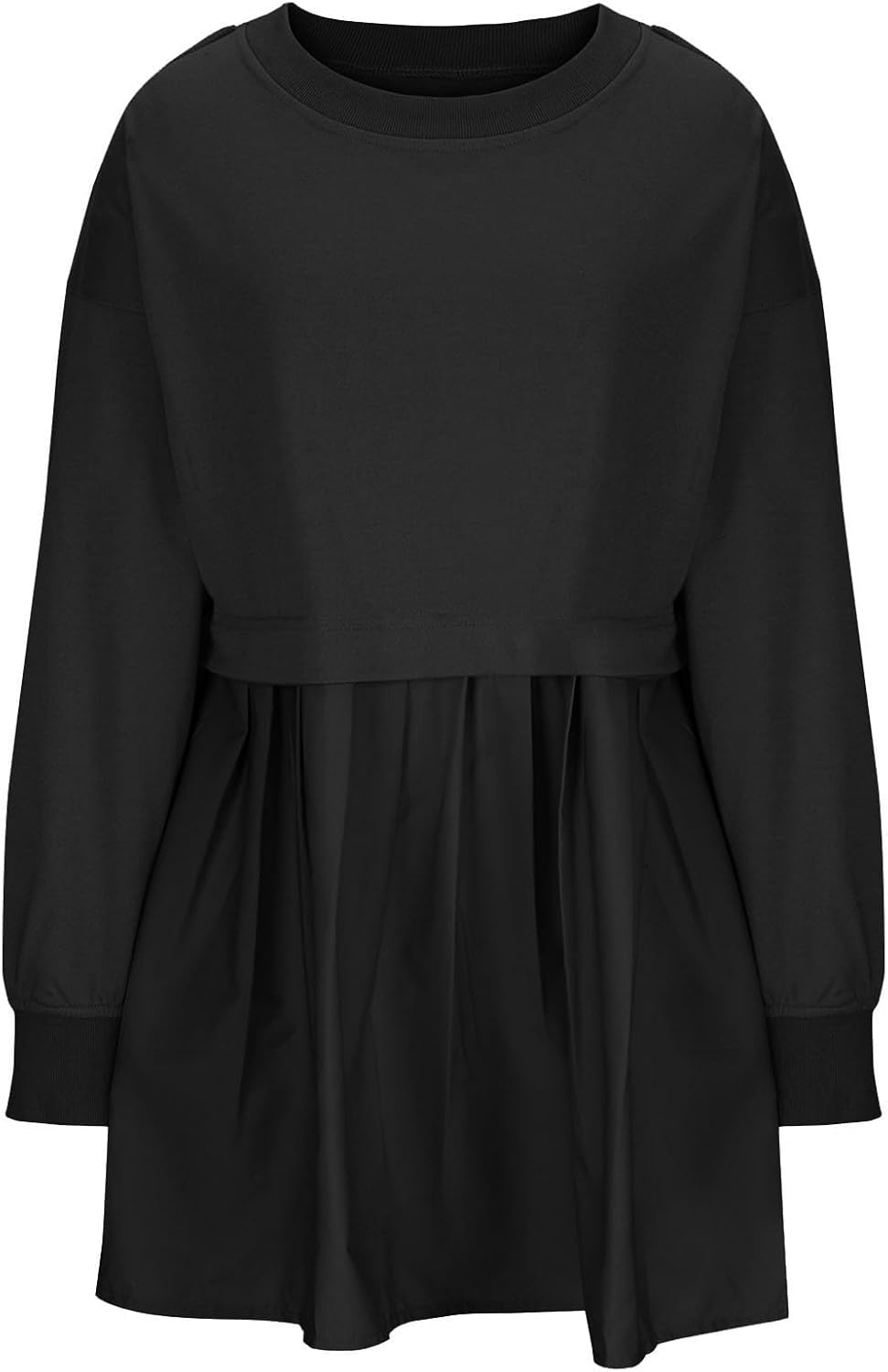 Vestido tipo sudadera de gran tamaño para mujer, casual, manga larga, cuello redondo, sin botones, suelto, corto, plisado, mini vestido