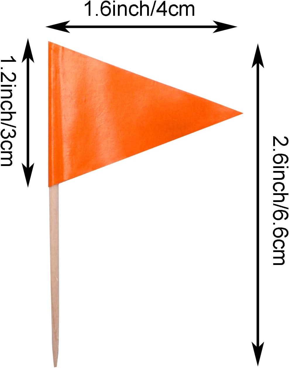 Banderas de color naranja sólido para cupcakes, mini palillo de dientes en triángulo naranja liso, decoración de color en blanco (100 unidades)