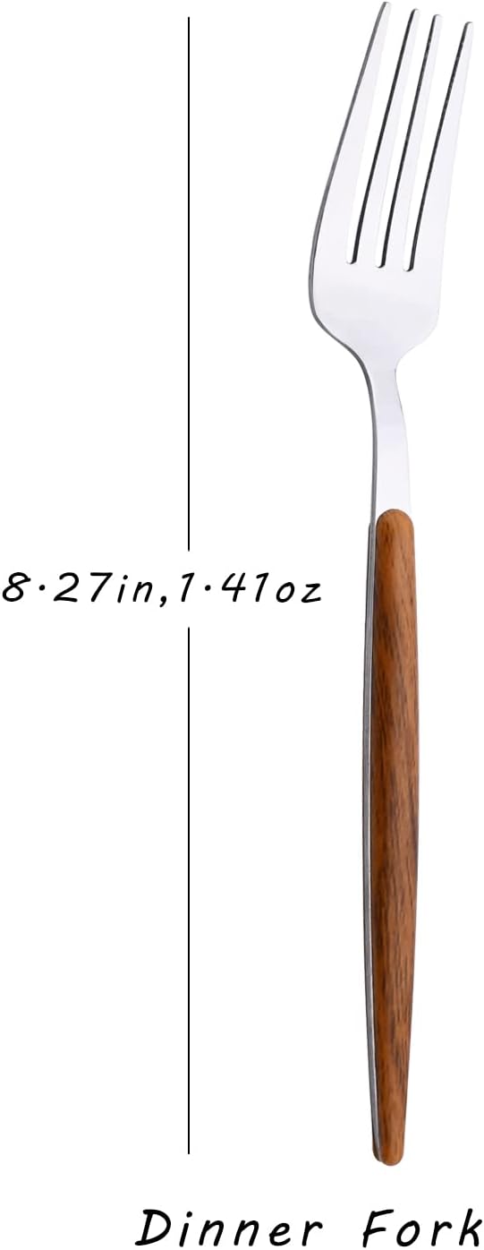 Juego de tenedores de cena de 6 piezas, tenedores de acero inoxidable con mango redondo de efecto de madera, tenedores para el hogar, cocina,