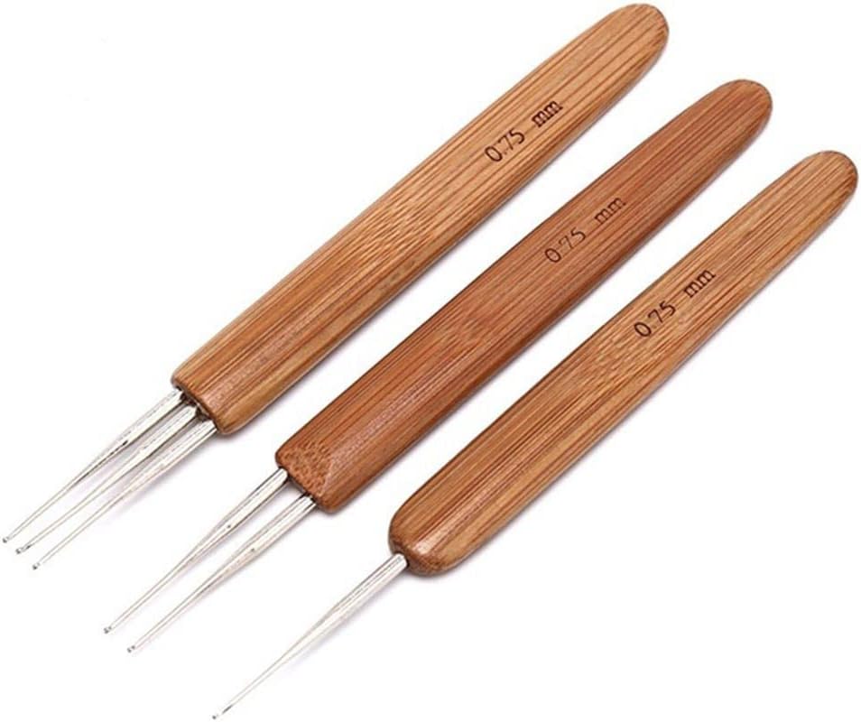 Aguja de ganchillo, ganchos de tejido de mantenimiento de trenzas, mango de bambú, herramientas de costura para hacer extensiones de cabello