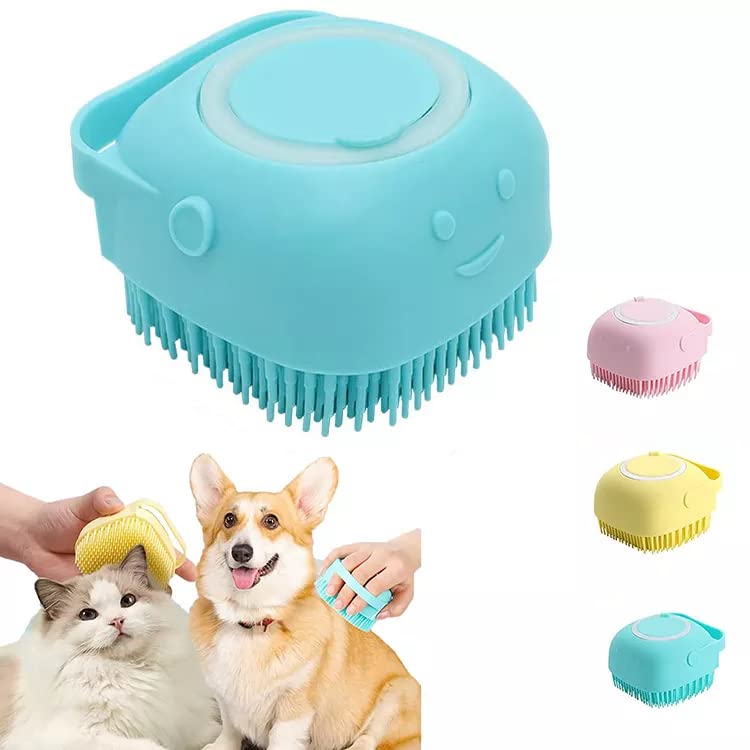 Cepillo de baño para perros y gatos, hecho de silicona suave, cepillo de masaje para mascotas, con dispensador de champú, adecuado para perros y