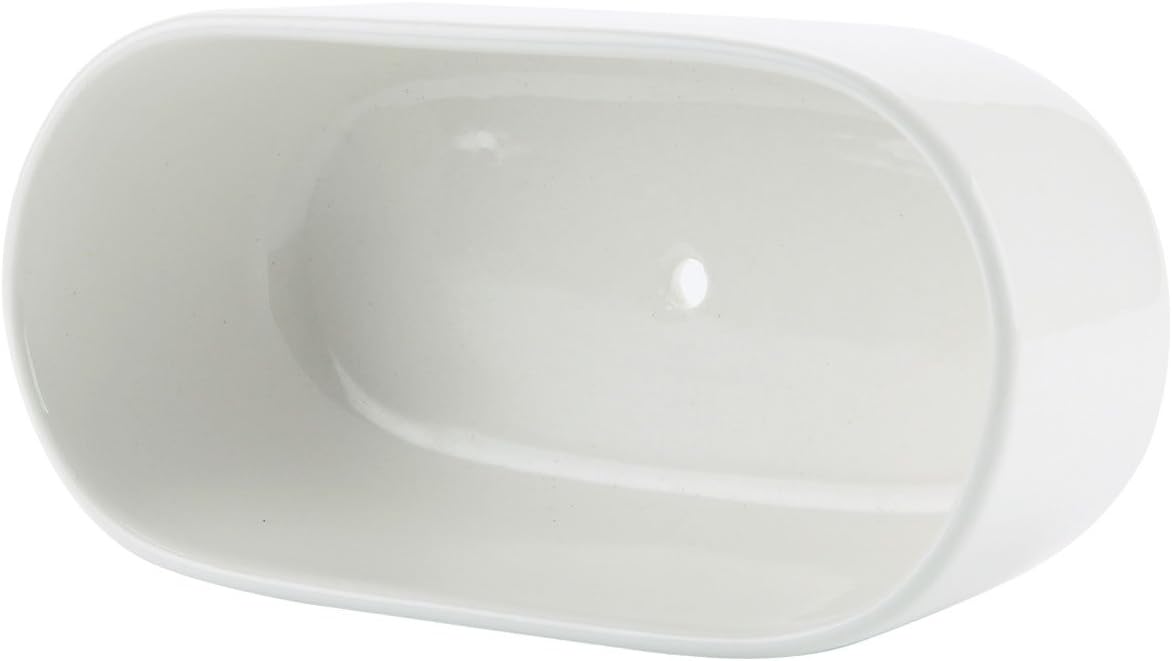 T4U Macetas pequeñas blancas para suculentas con bandeja de bambú, contenedor ovalado para plantas de cactus para decoración de mesa de oficina en