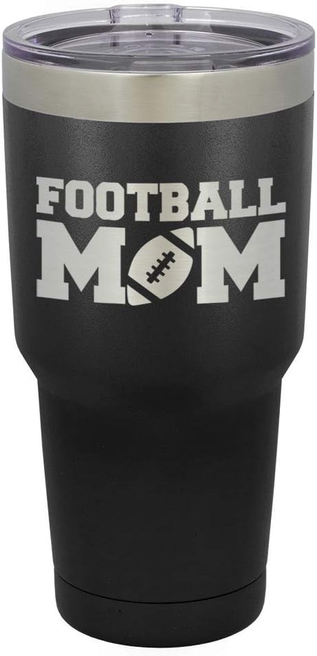 FOOTBALL MOM – Vaso negro de 30 onzas con popote y tapa superior deslizante  Taza de viaje de acero inoxidable  Comparar con Yeti Rambler