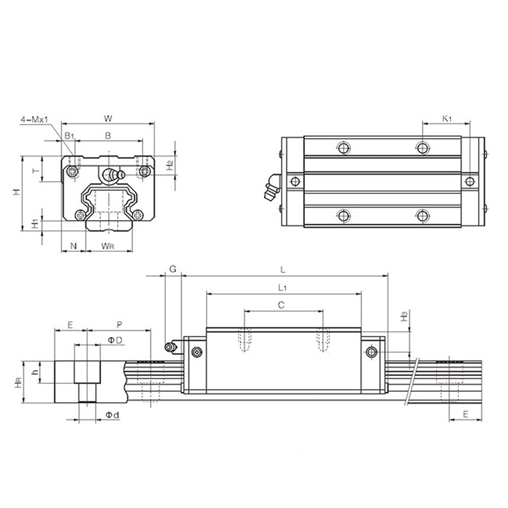 Juego de 2 barras deslizantes HGH20 de carro, M5X6mm CNC 0.787 in Kit de riel de guía lineal cuadrado, alta precisión y deslizador cuadrado para