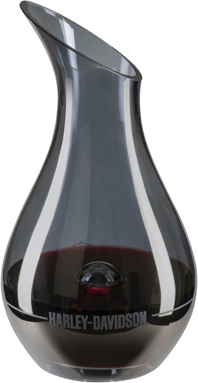 Harley-Davidson Decantador de vino de cristal esmerilado H-D de 50 onzas, acabado gris ahumado