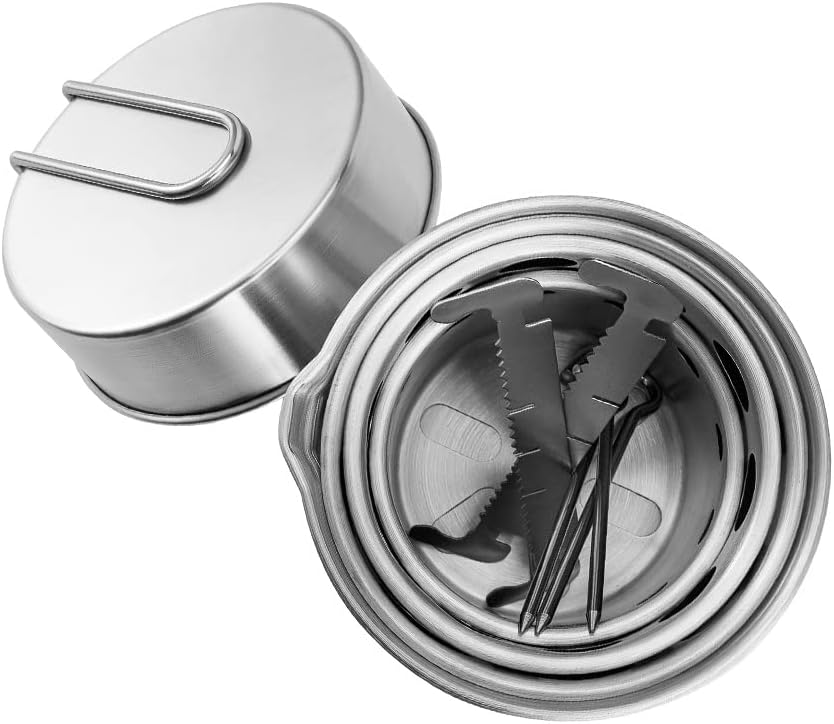 Juego de utensilios de cocina portátiles con estufa, juego de cocina de acero inoxidable, ligero, olla de cocina de supervivencia, kit de cocina