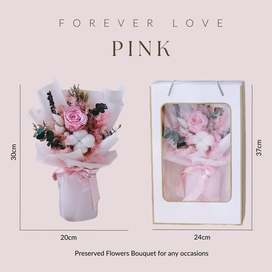 Forever Love Pink – Ramo de flores preservadas, rosas y flores naturales de larga duración, caja de regalo para el día de San Valentín, día de la