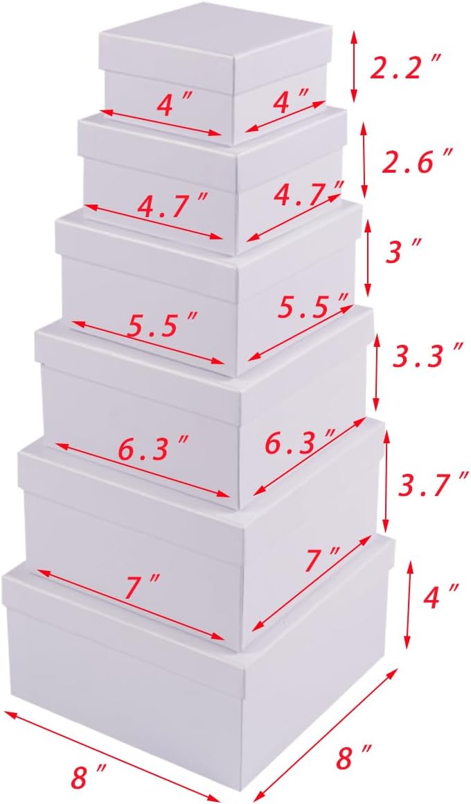 Lyforpyton Cajas de regalo cuadradas con tapas, juego de 6 cajas de regalo blancas para dama de honor, propuesta de boda, cumpleaños, baby showers