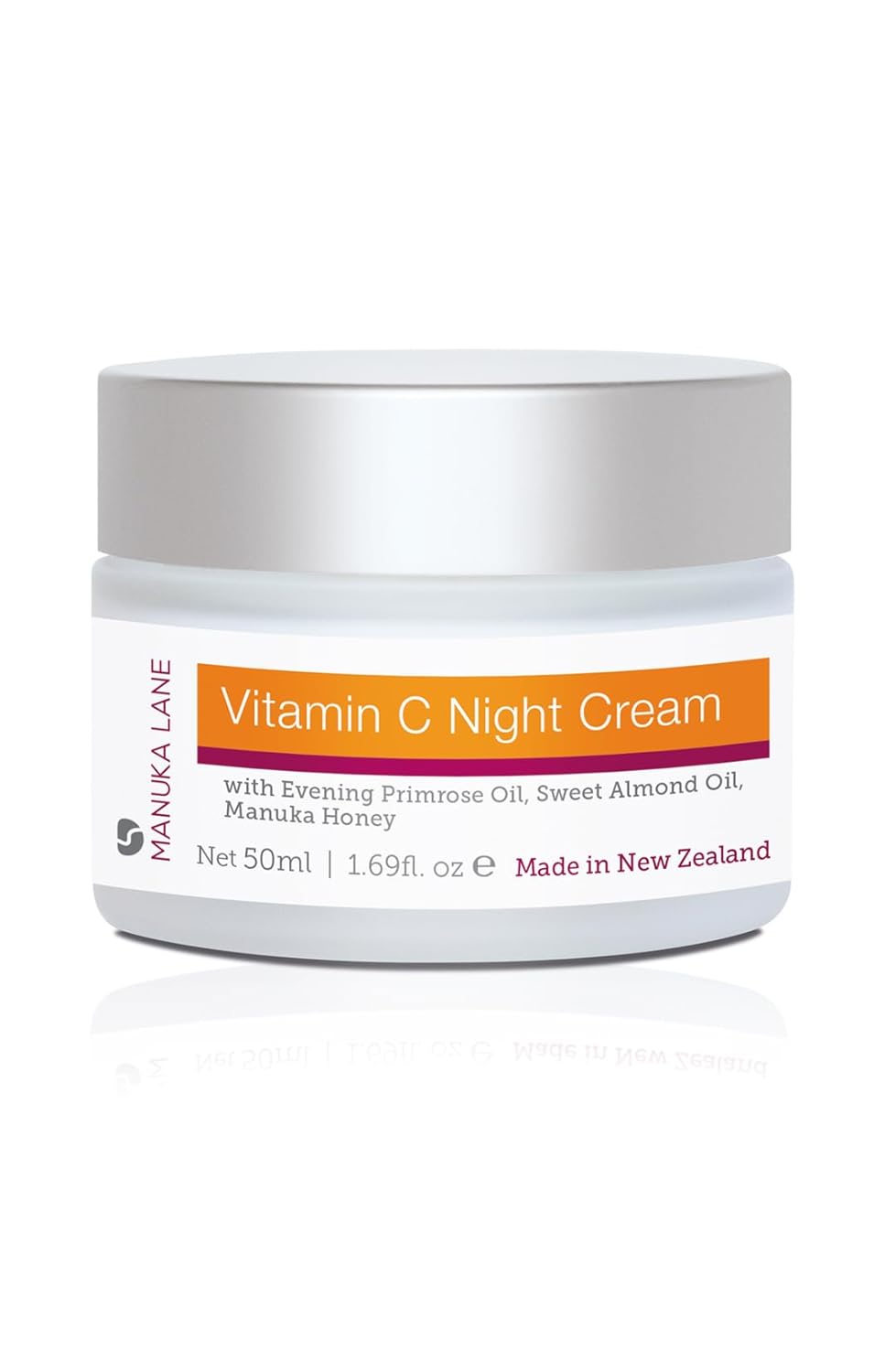 Crema de noche con vitamina C para cara y cuello con aceite de onagra, miel de manuka y aceite de almendras dulces  Fórmula a base de plantas