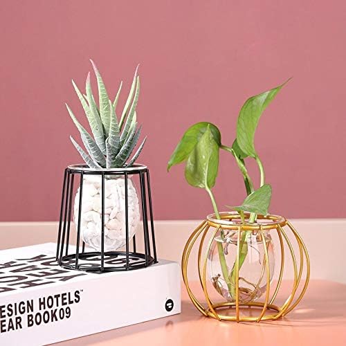 KOPee Nordic Golden Glass Vase Hydroponic Plant Vase Iron Art Flower Pot Desktop Home Decor Ornaments Personality Gift Modern jarrones (Color K,