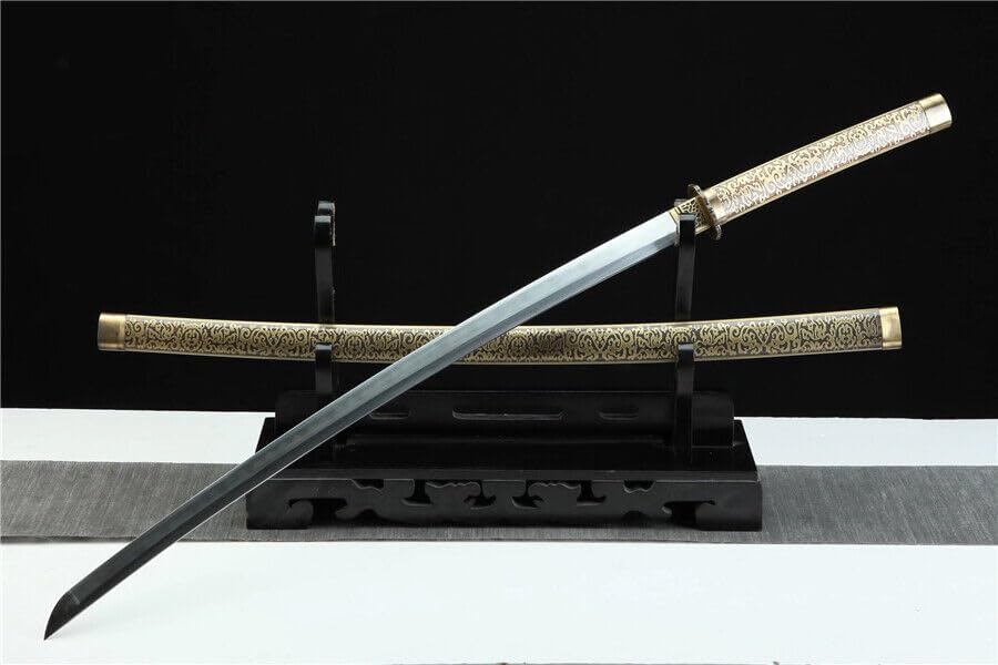 Zhmyyxgs Japanese Sword Samurai Katana Sharp Clay Tempered Folded Damascus Steel Blade