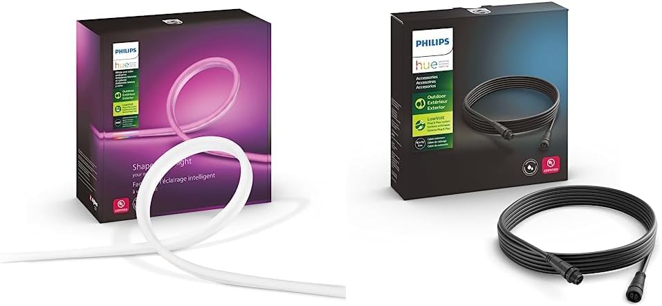 Philips Hue White and Color Ambiance – Tira de luz para exteriores de 7 pies y extensión de cable de 16 pies para exteriores – (1) cable de 16 pies