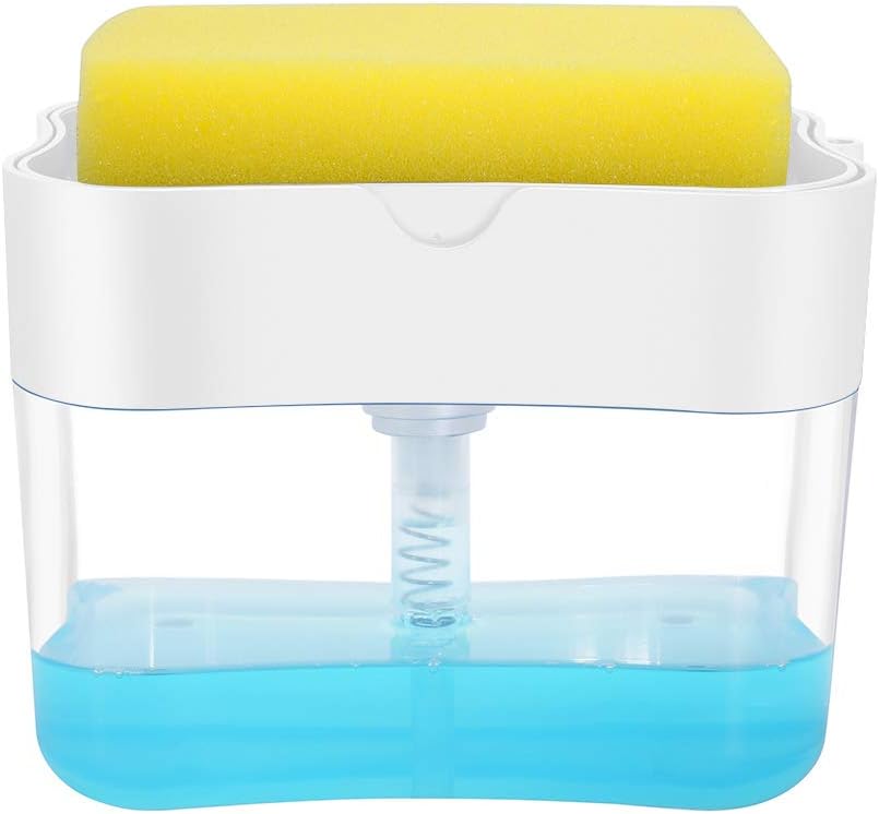 Dispensador de jabón, dispensador de jabón para platos para cocina, soporte de esponja, fregadero, dispensador de jabón para lavar platos, 13 onzas