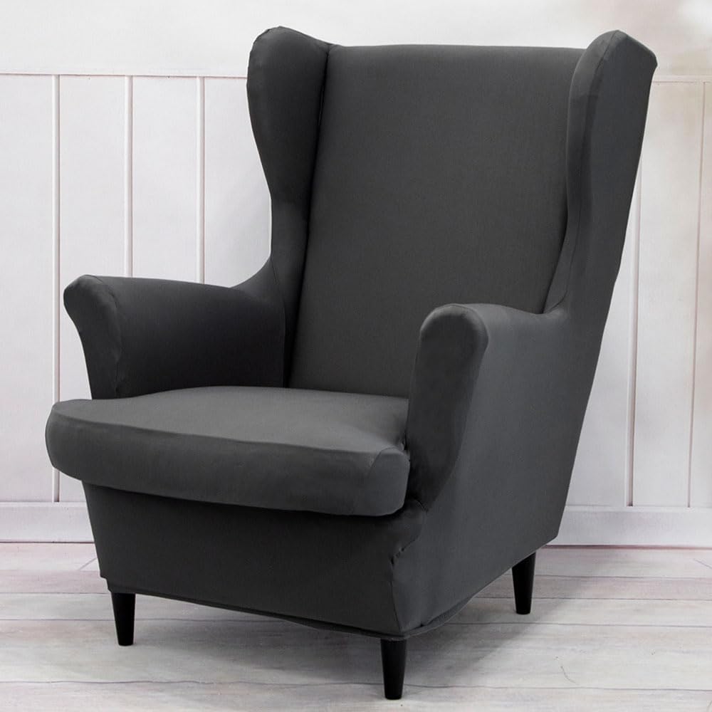 Funda para silla Wingback, 2 piezas, fundas para silla con respaldo de ala, lavables, elásticas, fundas para silla con respaldo de ala con brazos
