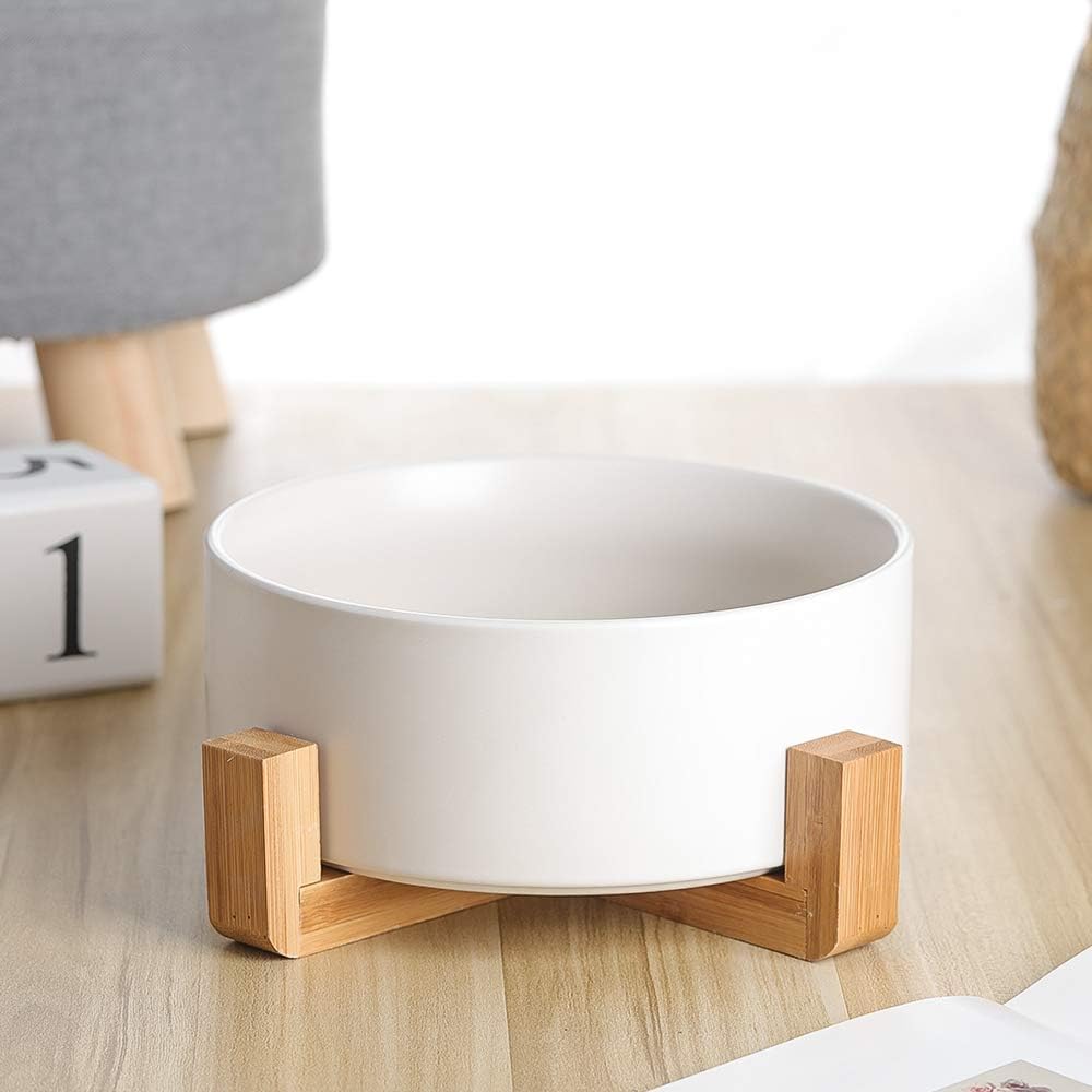 Cuenco de cerámica para perros  Cuencos para gatos y perros con soporte de madera antideslizante  Plato para mascotas antiderrames para alimentos y