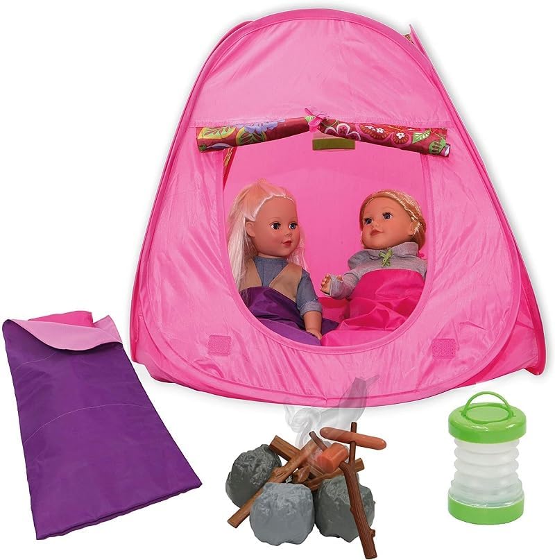 My Girl Juego de tienda de campaña con accesorios para muñecas de 18 pulgadas, tienda plegable emergente, saco de dormir para muñecas, linterna de