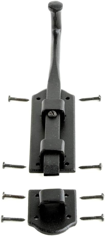 Renovators Supply Manufacturing Pestillo deslizante de 9 pulgadas. Perno deslizante estilo punta de bola de hierro negro con accesorios de montaje,