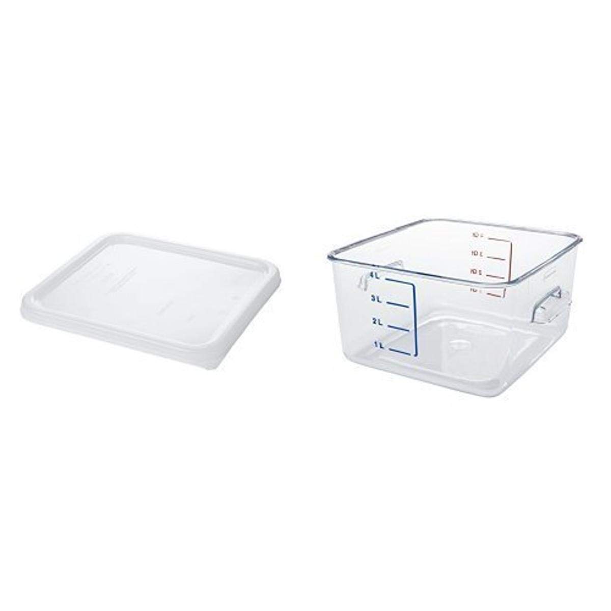 Rubbermaid Recipiente comercial Carb-X para servicio de alimentos, 4 cuartos de galón transparente con tapa blanca (FG630400CLR y FG650900WHT)