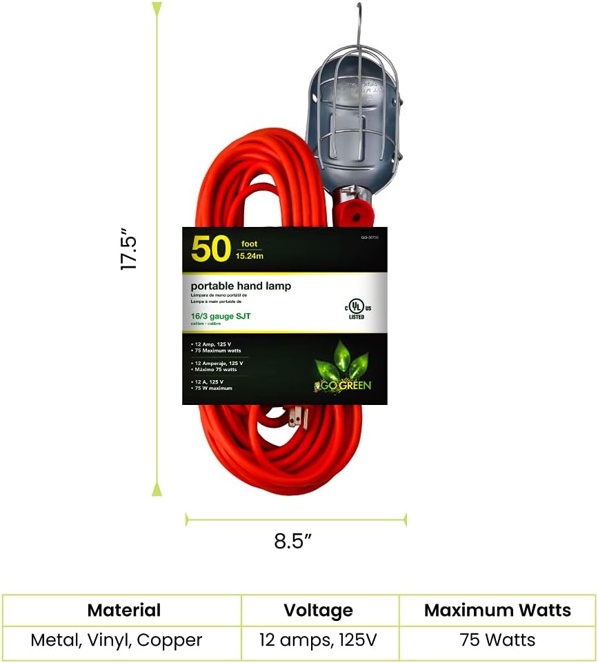 GoGreen Power (GG-36750) 163 50′ Lámpara de mano portátil