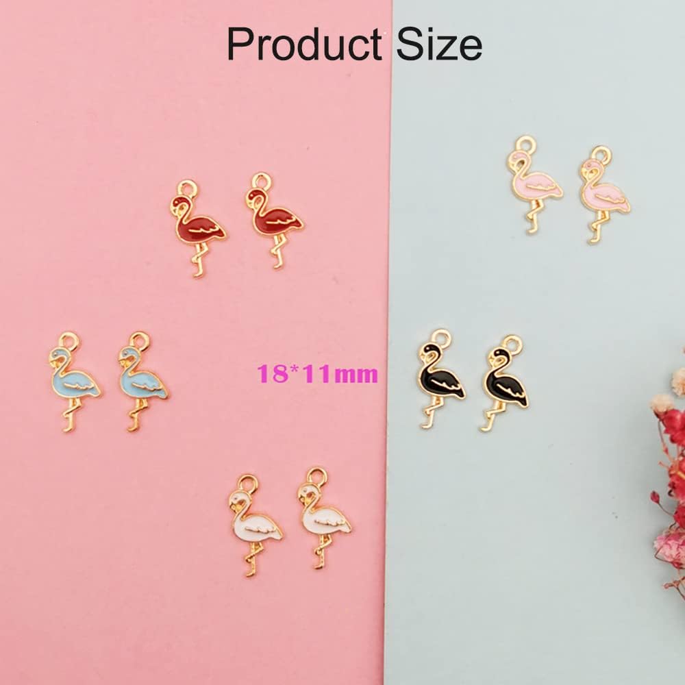 50 dijes esmaltados de mini flamencos, coloridos dijes de animales, pájaros y grúas, colgantes de bricolaje para hacer joyas, aretes, pulseras,