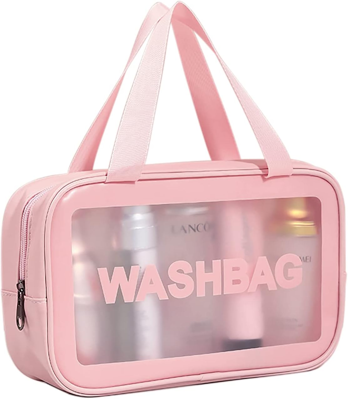 DAPOWER Neceser de viaje para mujeres y hombres, bolsa de ducha translúcida mate con asa práctica, bolsa organizadora de cosméticos de maquillaje