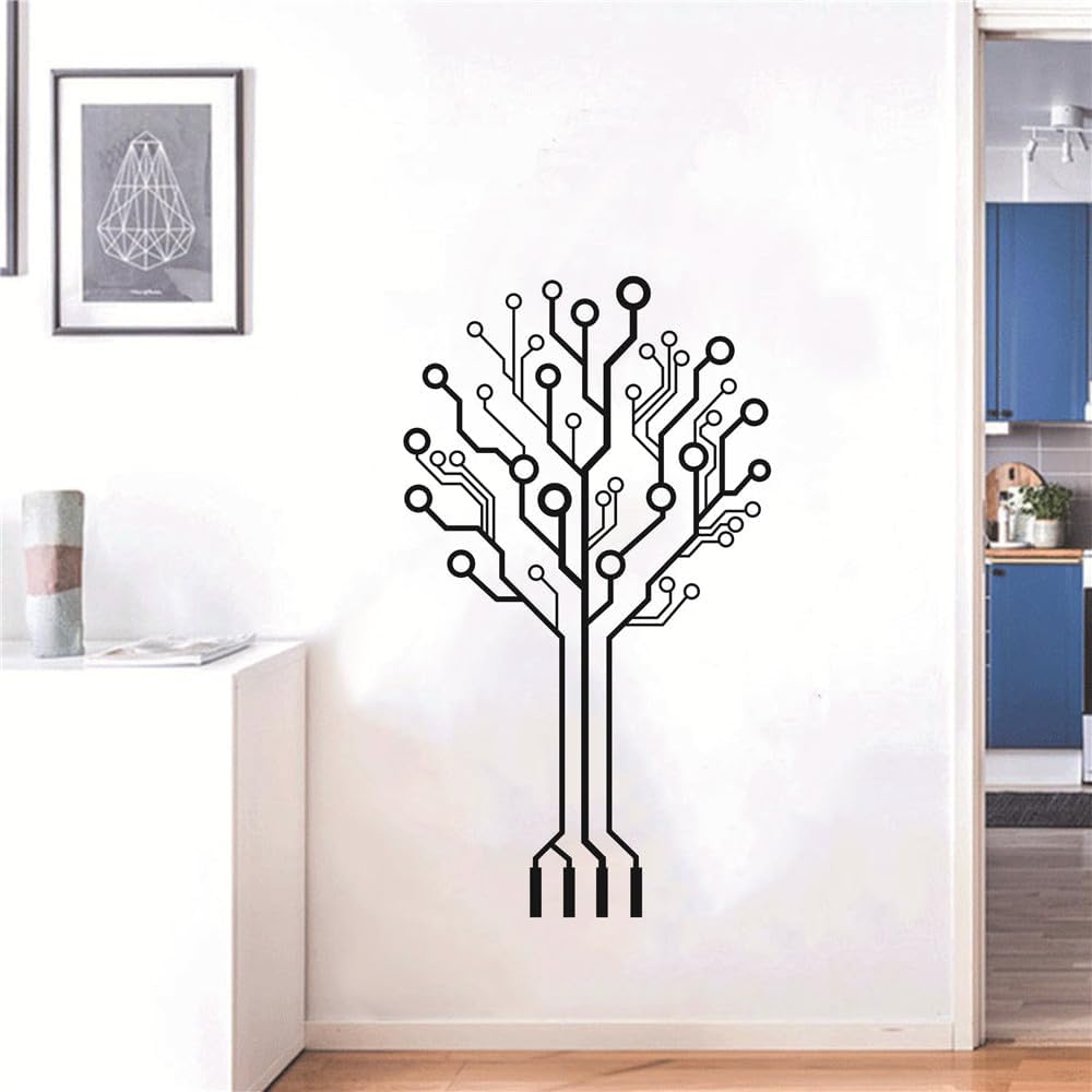 Pegatinas de pared para placa de circuito de tecnología de oficina, software de computadora, árbol de ciencia, decoración de pared, arte extraíble,