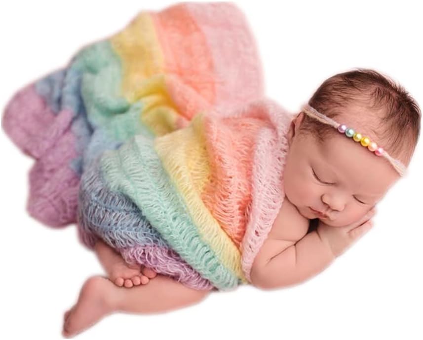 Coberllus Accesorios de fotografía para bebé recién nacido, manta de mohair para niño y niña, arco iris, larga ondulación, para sesión de fotos