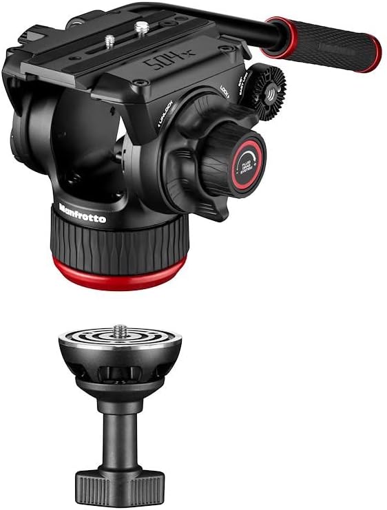 Manfrotto Cabezal de video fluido 504X con trípode doble, kit con trípode de aluminio y cabezal de video, pierna doble con esparcidor de tierra,
