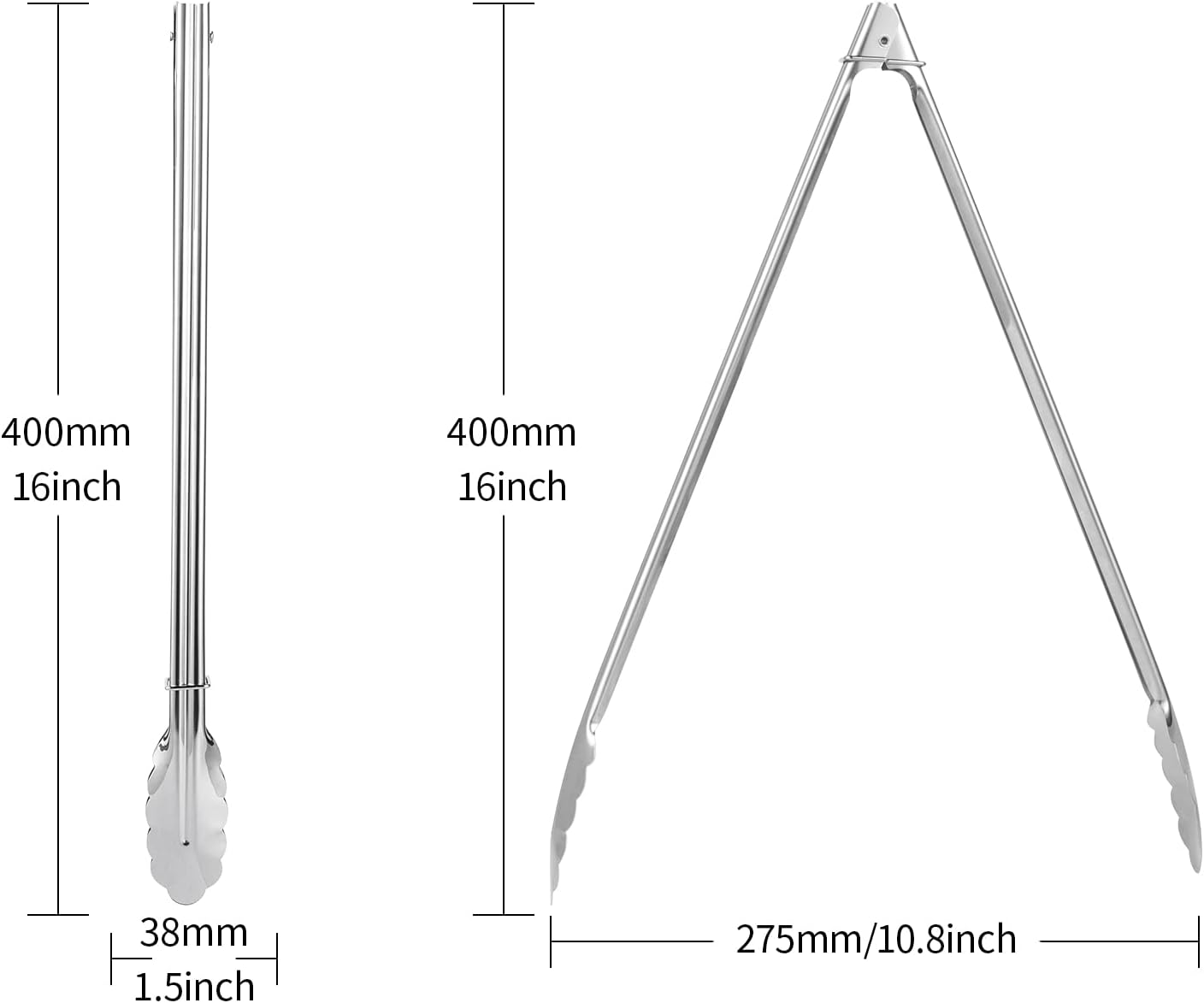 Pinzas de cocina de metal, pinzas extralargas de 16 pulgadas para asar y servir alimentos, pinzas de acero inoxidable para ensalada, carne,