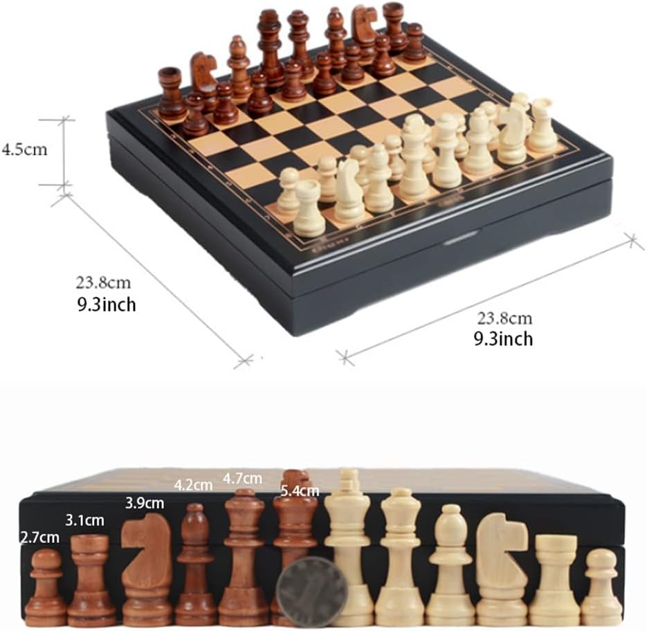 JGATW Juego de ajedrez de madera, juego de mesa de ajedrez de 9.3 pulgadas con pieza de ajedrez artesanal y ranuras de almacenamiento para niños y