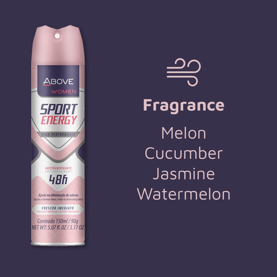 ABOVE Sport Energy – Juego de desodorante antitranspirante 48 horas para mujer, fragancia floral, spray seco que protege contra el sudor y el olor