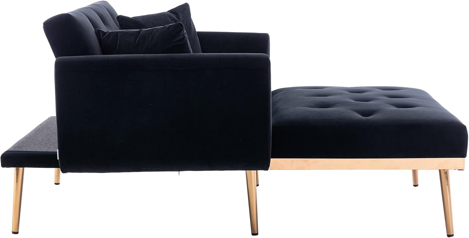HomSof Sofá cama de terciopelo con respaldo ajustable y acolchado grueso, silla reclinable convertible con patas de metal dorado rosa
